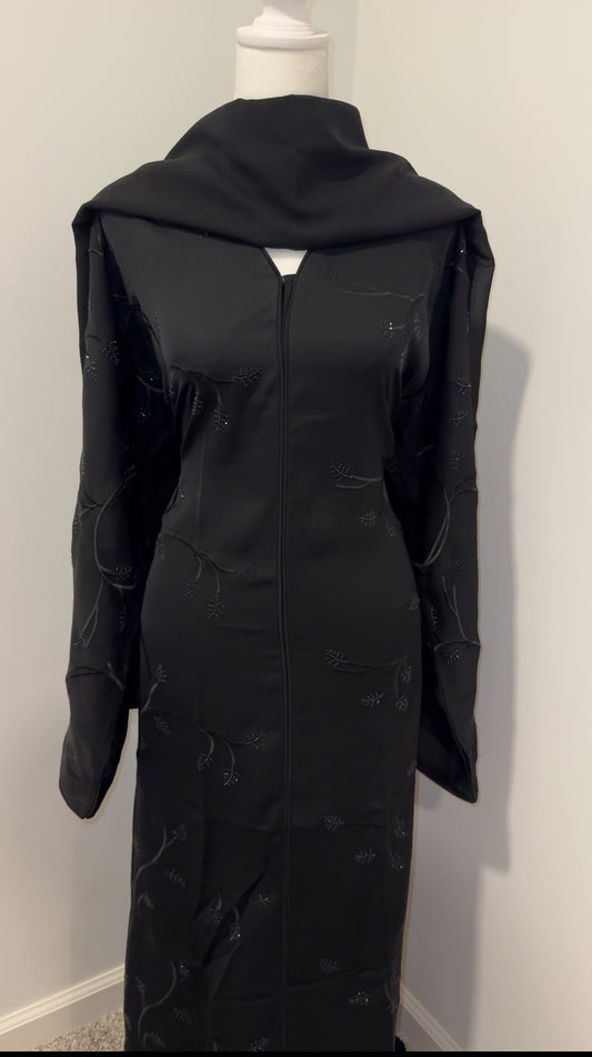 black sparkly closed abaya